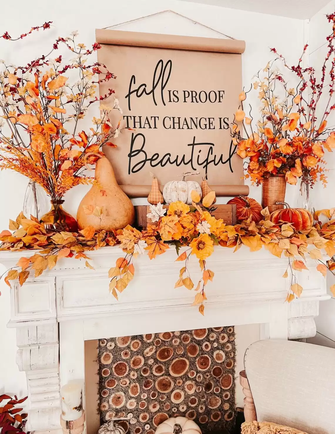 Fall Change is Beautiful Sign, Fall Wall Decor, Scroll Sign, Fall Sign With Quote, Fall Quote Sign, Living Room Decor, Fall Entry Way Decor - Etsy