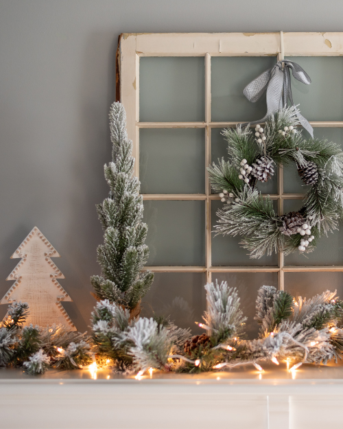 rustic and simple christmas mantel