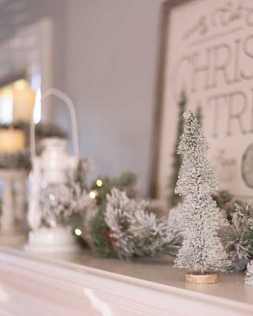 white aesthetic christmas mantel