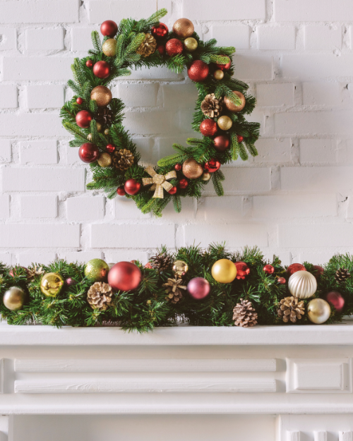 wreaths and garlands christmas mantel