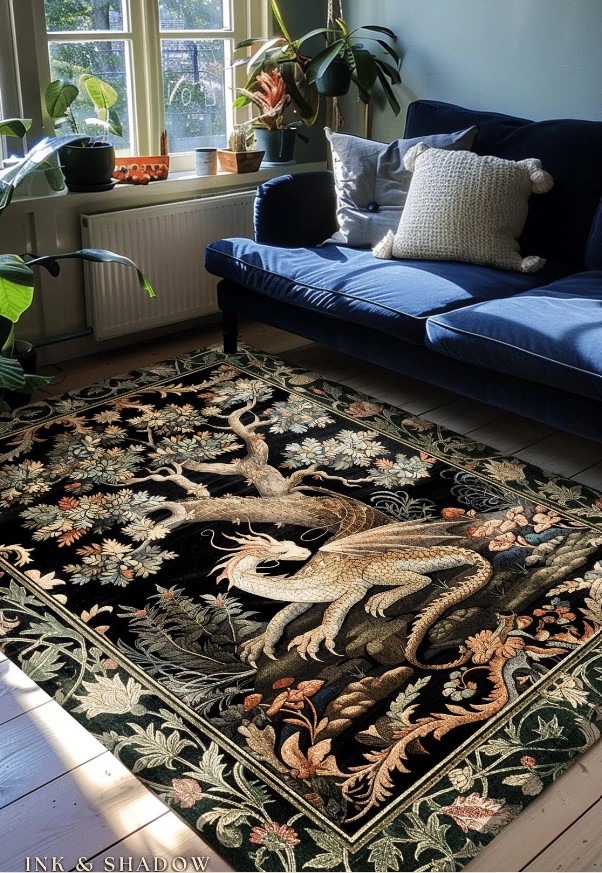 Fantasy Inspired Area Rug | Dark Academia Gothic Book Nook Decor Fairycore Bedroom Magical Dragon Aesthetic Maximalist Rug For Game Room - Etsy