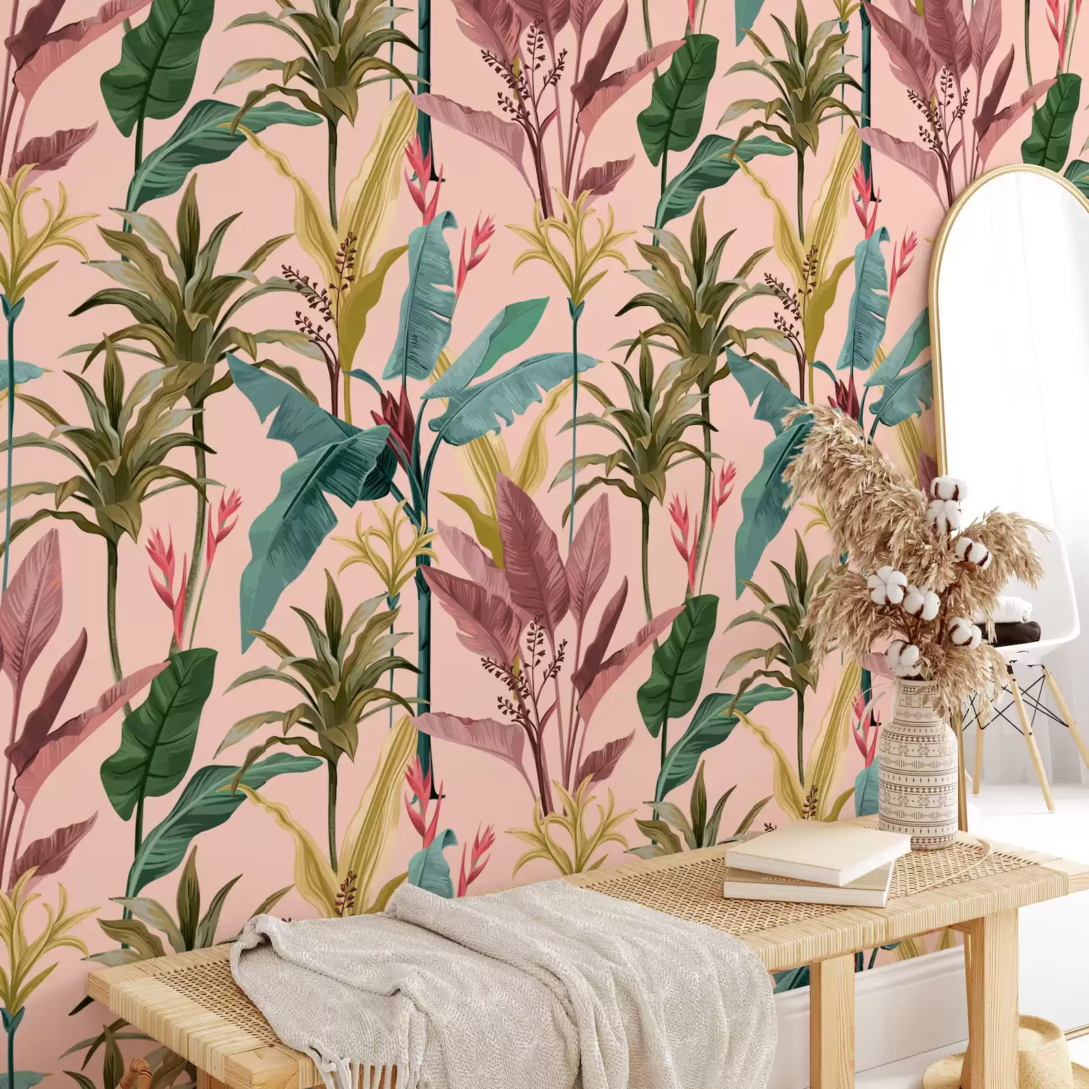 Banana Leaves & Flowers, Removable Wallpaper, Self Adhesive Wallpaper, Pasted Wallpaper, Mural, Temporary, Feature Wall - Etsy