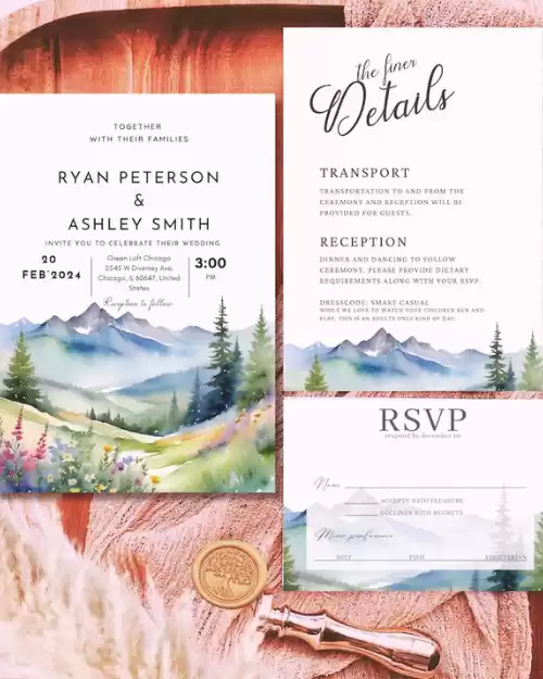 Mountain Wedding Invitation Bundle,Wedding Invitation Suite,Destination Wedding Invitation Set,Mountain Wedding Invitation Template – Etsy