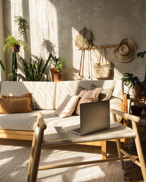 minimalist cozy earthy living room