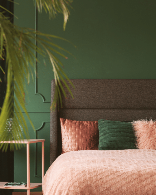 green dark moody bedroom