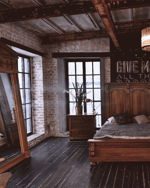 rustic dark moody bedroom