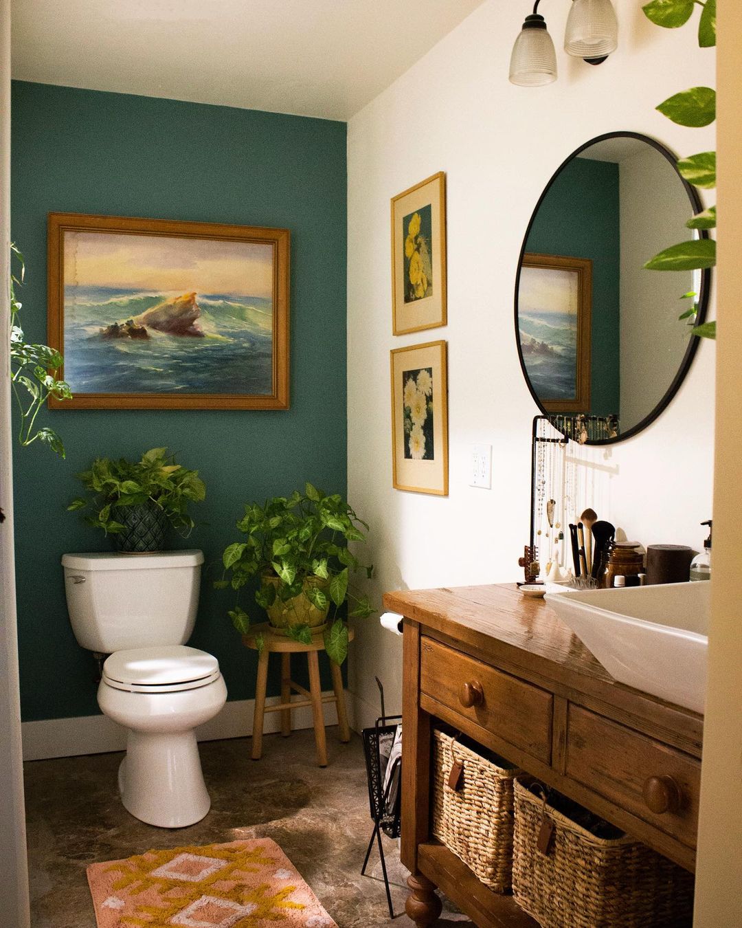 cozy and dark cottage bathroom