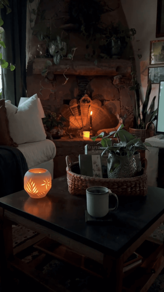 cozy and dark cottage coffee table decor