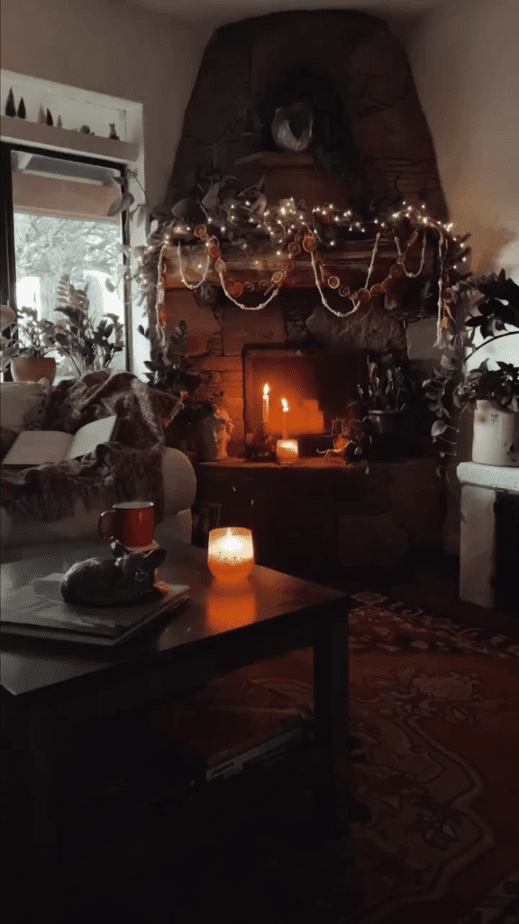 cozy and dark cottage Christmas decor