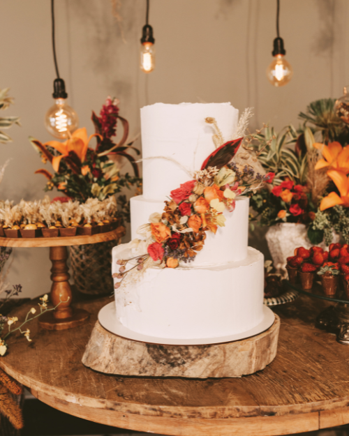 fall wedding cake on table