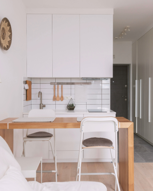 kitchen with bar stools