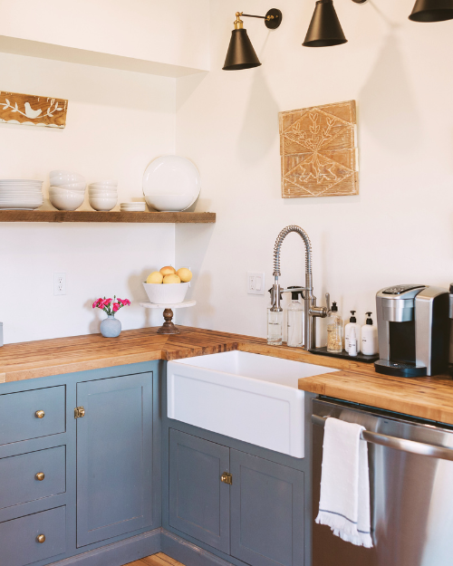 kitchen with wooden counter-tops