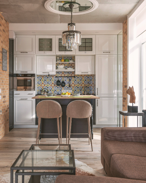 small kitchen with patterned tiles