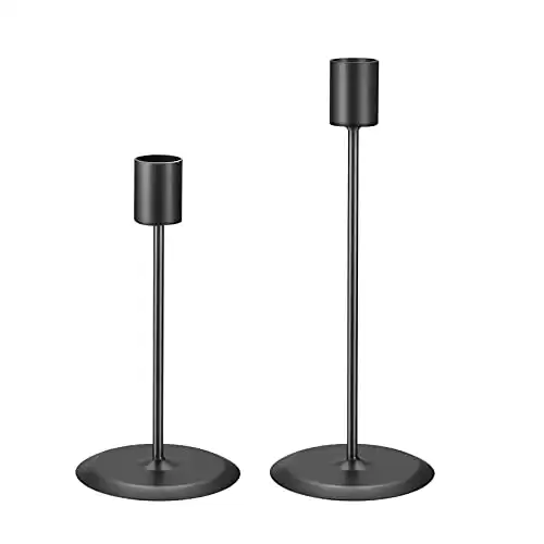 2 Pcs Candle Candlestick Holders, Tapered Candle Pillar Holders Stands Vintage, Black Table Candle Holders for Wedding, Living Room, Dinners Ornaments Decorations