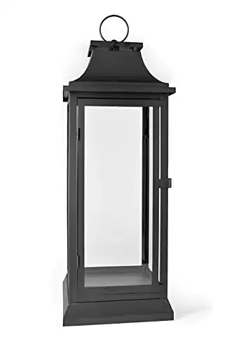 Serene Spaces Living Black Decorative Hurricane Lantern with Glass Panels, Perfect for Home Decor, Parties, Events, Table Top, Hanging Lantern for Indoor, 25 Tall and 9.75 Diameter