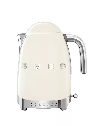 Smeg 50's Retro 7 Cup Stainless Steel Variable Temperature Electric Kettle with 7 Temperature Settings, Led Display, Swivel Base and Keep Warm Function Cream KLF04CRUS