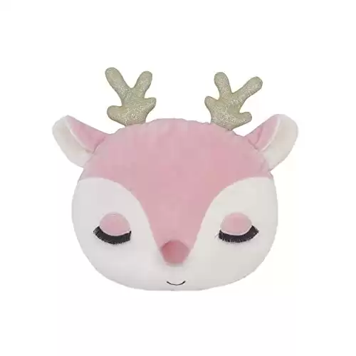 MON AMI Reindeer Accent Decor Plush Pillow, Huggable Deer Shaped Pillow, Plush & Decorative Accessory Cushion for Child s Bed or Crib, Pink,16"