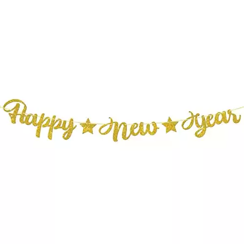 Gold Glitter Happy New Year Banner, Cheers to 2023 New Year Christmas Home Party Sign Decoration, Hello 2023!