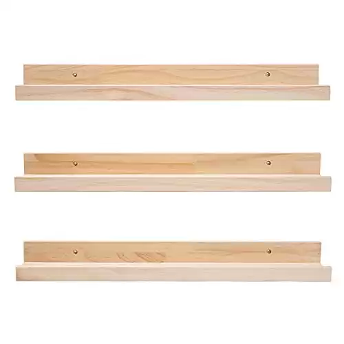 MBYD 24 Inch Floating Shelves Natural Wood Set of 3, Wall Mount Picture Ledge Wooden Wall Shelf for Home Decoration for Bedroom, Living Room, Office, Kitchen, 3 Same Dimensions