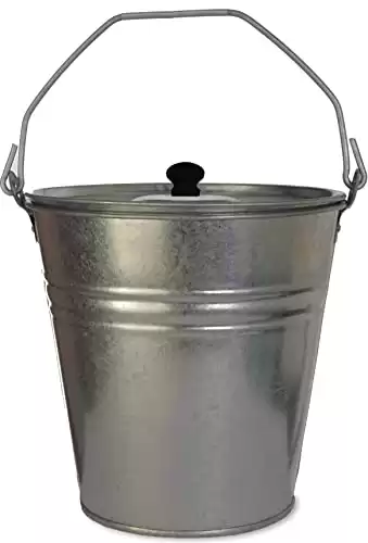 13 Litre Galvanised Metal Fireplace Ash Bucket with Lid & Carry Handle Coal Fuel Log Wood Kindling Carrier Storage