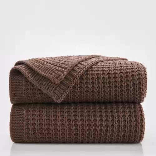 Douceur Brown Throw Blanket for Couch, Soft Chunky Cable Knit Throw Blanket, Classic Fisherman's Rib Stitch Pattern Throw for Living Room,50"X60"