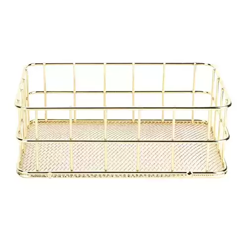 Gold Wire Basket, Metal Pantry Bins Wire Mesh Organizer Household Container Organization Drawer Countertop Freezer Storage for Entryway Bedroom Bathroom Laundry Garage Refridge Office Organizing(S)