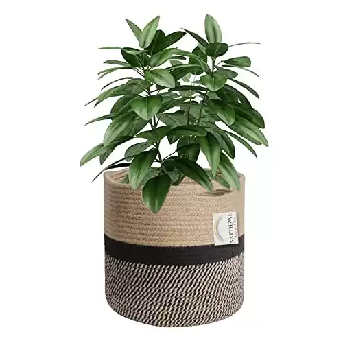 NATTHSWE Plant Basket With Liner, Indoor Woven Plant Pots for 7" Planter Flower Pots Cotton Rope Jute Plant Pot Decoration Foldable Laundry Basket Household Storage Basket