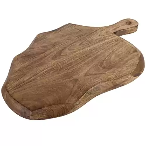 GoCraft Wooden Cutting Board with Handle | Mango Wood Leaf Shape | Chopping, Prep, Serve Board | Charcuterie Platter - 17" x 10.5"