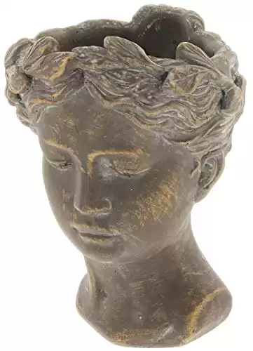 Lucky Winner Greek/Roman Style Female Statue Head Cement Planter - Unique Planter Pot for Indoor Outdoor Home Garden Decor (8")