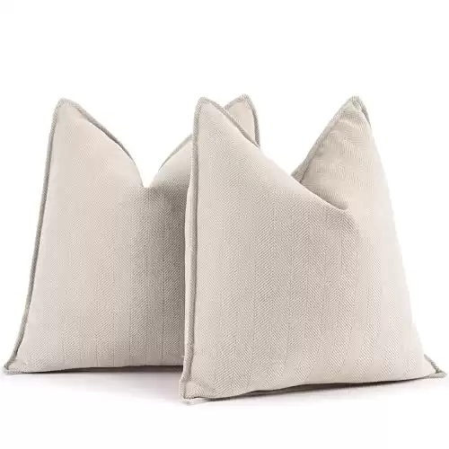 ZWJD Beige Pillow Covers 18x18 Set of 2 Chenille Pillow Covers with Elegant Design Soft and Luxurious Decorative Throw Pillows for Couch, Bed, and Home Decor