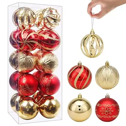 Christmas Ball Ornaments Set, 20pcs 3.15 Red and Gold Christmas Shatterproof Ornaments Set for Xmas Tree Traditional Christmas Tree Decoration Hanging Baubles Ornaments for Home Decor