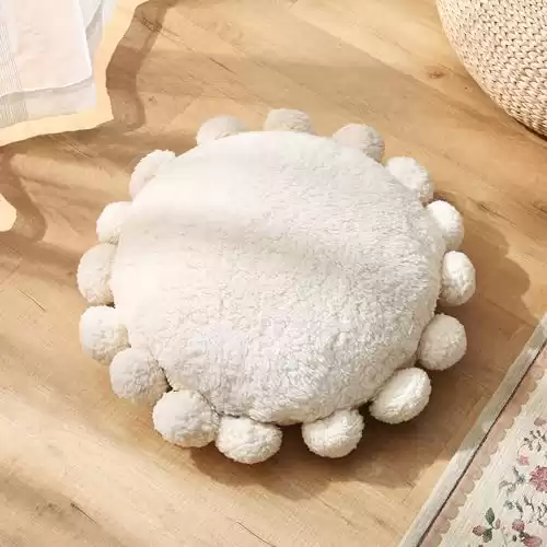 MolynnChic Round floor cushion Boho Decorative Throw Pillows with poms,Cute Floor Seating Plush Pillow for kids Reading Nook,Home Decor for Chair Sofa Bed Put in Living Room Indoor Outdoor