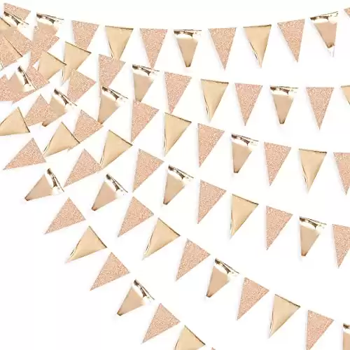 30Ft Champagne Gold Party Decorations Triangle Pennant Banner Gold Hanging Paper Flag Bunting for Graduation Wedding Birthday Bridal Shower Bachelorette Engagement Anniversary Hen Party Supplies