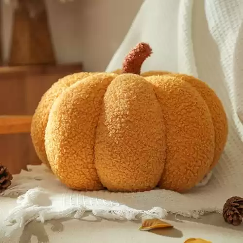 YRXRUS Halloween Pumpkin Pillows, Yellow Pumpkin Shaped Throw Pillows Room Decoration, Teddy Fleece Cute 6x12 Inches Soft Pillow for Natural, Accent Halloween Pillows, Fall Deco