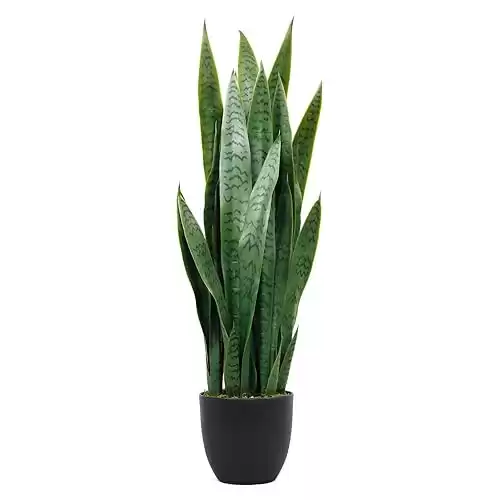 KOL 3FT Artificial Snake Plant, Fake Sansevieria Indoor Outdoor, 28 Thick PEVA Leaves Lifelike Faux Silk Plant, Home Decor Mother in Law Tongue Plant 35in, Greenery for Office Decoration, Green.