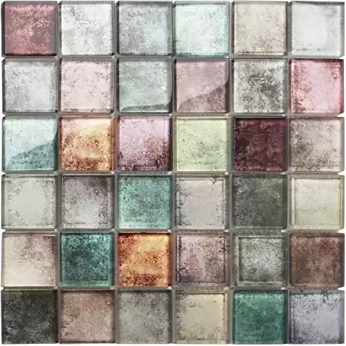 Parrotile Antique 2 x 2 Glass Squared Tile Glazed Red Grey Grid Mosaic Wall Backsplash Tile PT31 (Box of 5 Sheets)