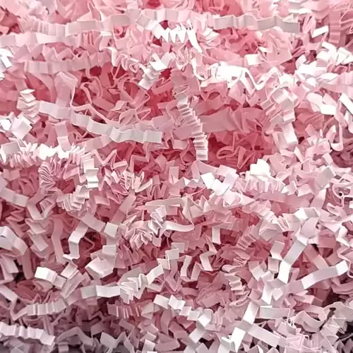 JHESAO 1LB Crinkle Cut Paper Shredded Paper for Gift Box Baskets Filler, Pink Crinkle Cut Paper Shred Filler Confetti for Packaging