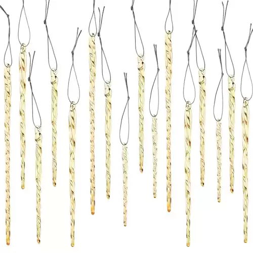 Glass Icicle 3.5-7.8 Inch Twisted Glass Icicle Christmas Ornaments Icicle Decorations Hanging (Gold,25)