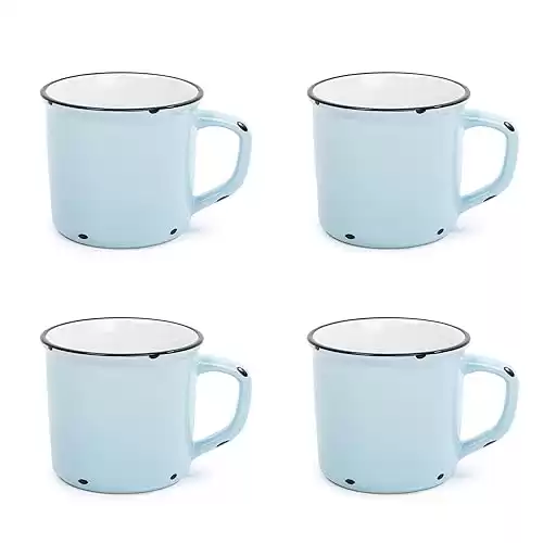 Luciano Housewares Beautiful Distressed Coffee, 15.2 oz, Set of 4 Enamel Mug Set, Light Blue