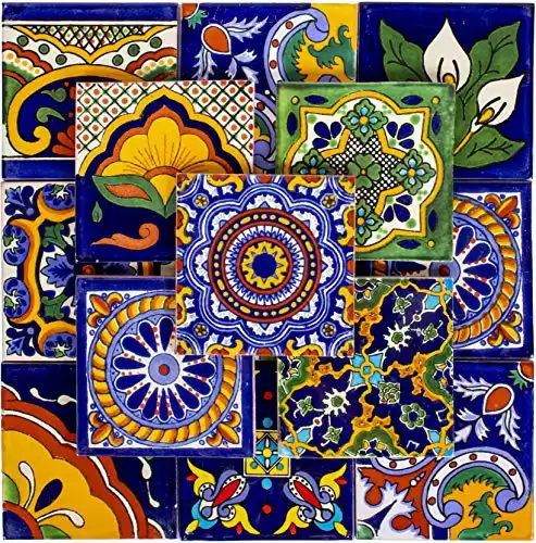 Genuine Mexican Talavera Ceramic Tiles 4x4 Hand Painted, Customize Your Walls, Counter Tops, backsplash with Assorted Designs (50, Assorted Designs)