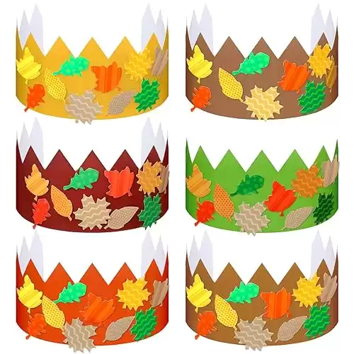 Sumind 24 Pieces Fall Leaves Crown Crafts for Kids DIY Paper Hats Autumn Crown with Fall Leaf with Instructions for Fall Thanksgiving Kids Party Class Home Activity