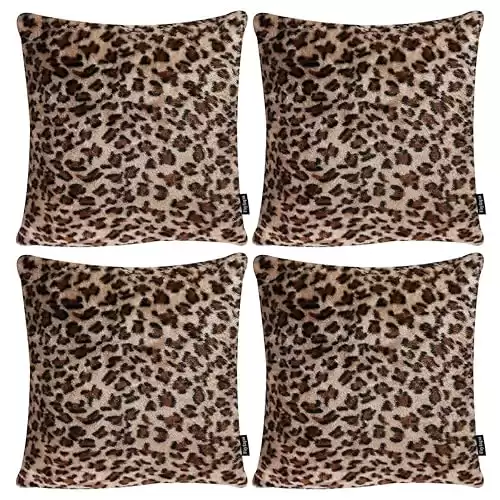 Faylapa 4 Pack Soft Plush Leopard Print Pillow Covers,Animal Theme Print Faux Fur Decorative Throw Pillowcase Home Decor Cushion Cover 18 18 Inches (45 45cm)(Case ONLY)