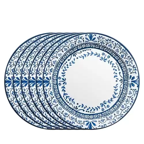 Corelle Vitrelle 6 PIECE Dinner Plates Set, Triple Layer Glass and Chip Resistant, Lightweight Round Plates, Portofino