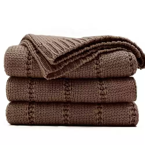 RECYCO Cable Knit Brown Throw Blanket for Couch, Super Soft Warm Cozy Decorative Knitted Throw Blanket 2.3LB for Bed, Sofa, Chair 50"x60"