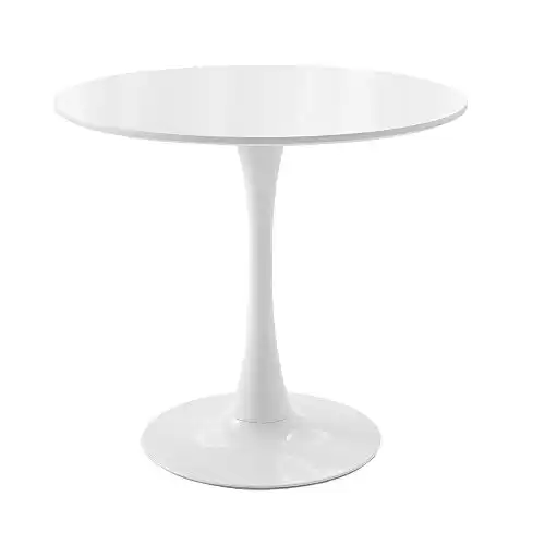 Modern Round Dining Table, 31.5'' Colored Top Kitchen Dining Room Furniture, Dining Table, Leisure Table, Living Room Table (White)