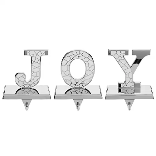 Holiday Jingle Christmas Stocking Holder - Stocking Holders for Mantle 3Pcs Christmas Stocking Holder Home Decoration with J O Y Letters Plated Bright Nickel Elegant and Modern Joy Han...