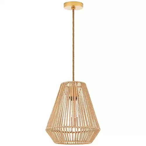 MhyTogn Woven Pendant Lights Hanging Lamp with 12" Hand Rattan Basket Shade Antique Brass Brush Paint Finish for Kitchen Island Farmhouse Dining Room Bar Bedroom Foyer Hallway