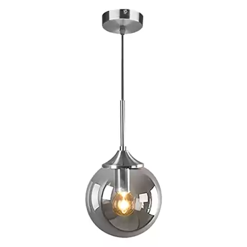 KCO Lighting Modern Large Glass Globe Pendant Lighting Brush Nickel Pendant Lights Kitchen Island Single Hanging Light Fixture Glass Ball Chandelier (Smoke Gray)