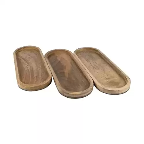 Samhita Mango Oval Wood Tray Set of 3 Perfect for Food Holder/BBQ, Serve Cheese, Sushi, Holiday Snacks, and More. (12" x 5" x 0.75")