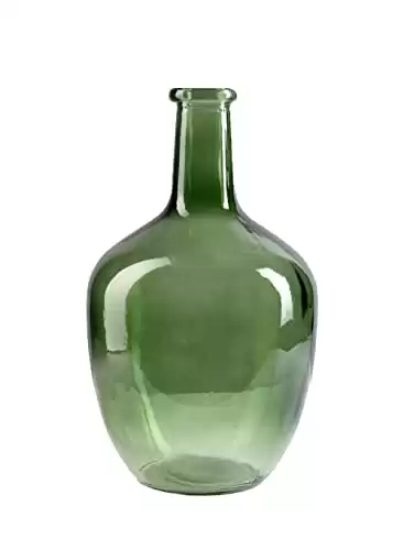 Serene Spaces Living Green Bottleneck Glass Vase, Vintage Floor Vase, Long-Stemmed Floral Container, Decorative Centerpiece for Coffee Table, Office, Wedding, Events, 7.48 Diameter & 12 ...